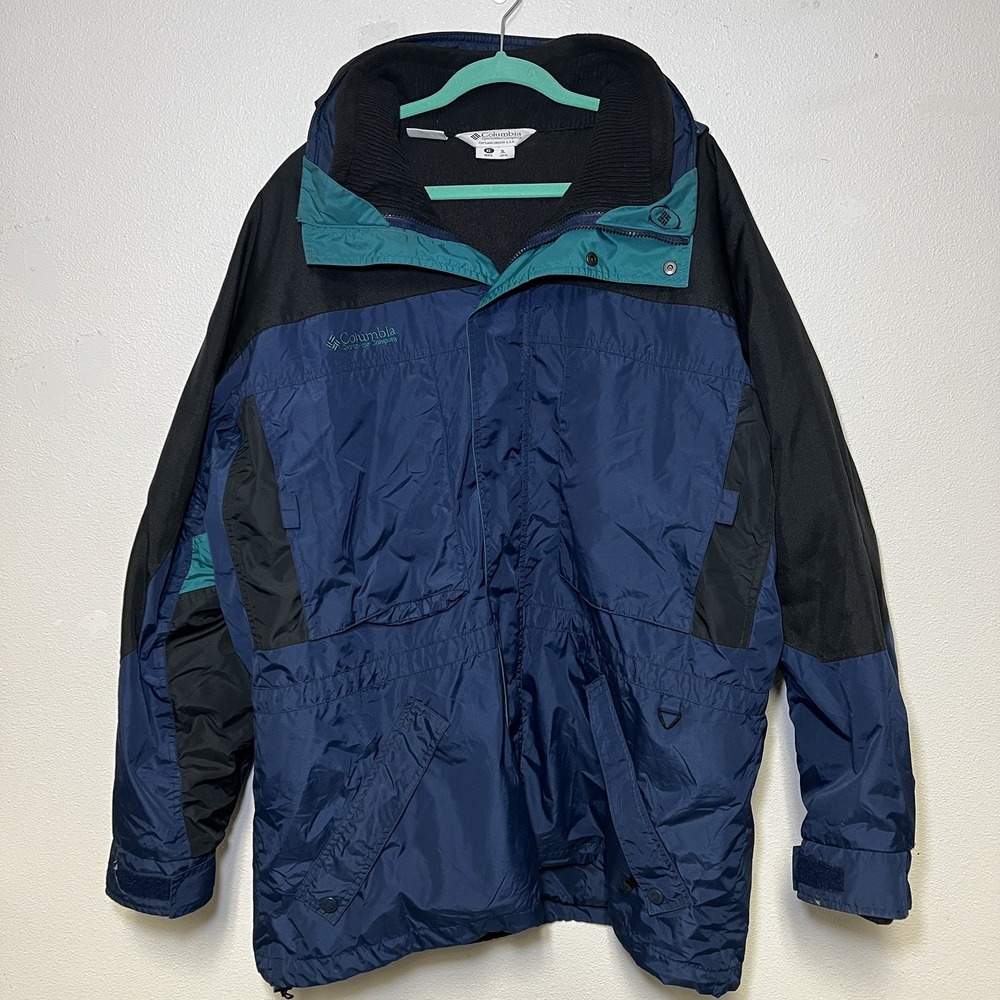 VTG Mens Columbia Sportswear West Ridge Waterproof Jacket Green/Blue/Blk Size XL